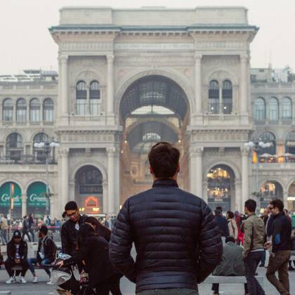 People Gather Outside The Iconic Galleria Vittorio Emanuele II In Milan, Italy.