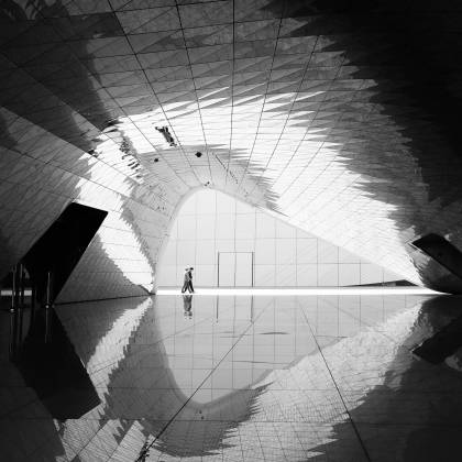 Modern Architectural Interior With Geometric Patterns And Reflections, Incheon.