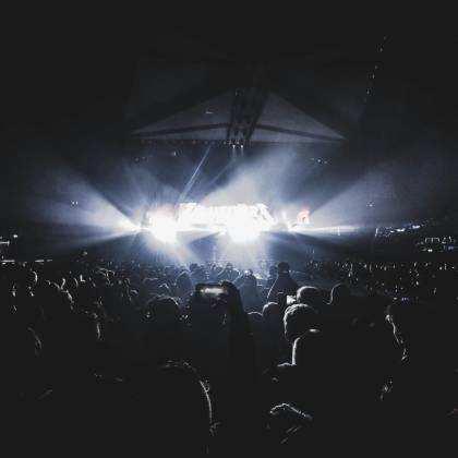 Dynamic Concert Scene With An Energetic Crowd At Night In A London Stadium.