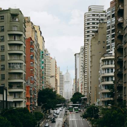 Vertical Cityscape Of São Paulo With High Rise Buildings And Urban Traffic.