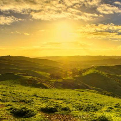 Beautiful Sunrise Over Rolling Hills In Yankalilla, South Australia, Capturing Nature's Tranquility.